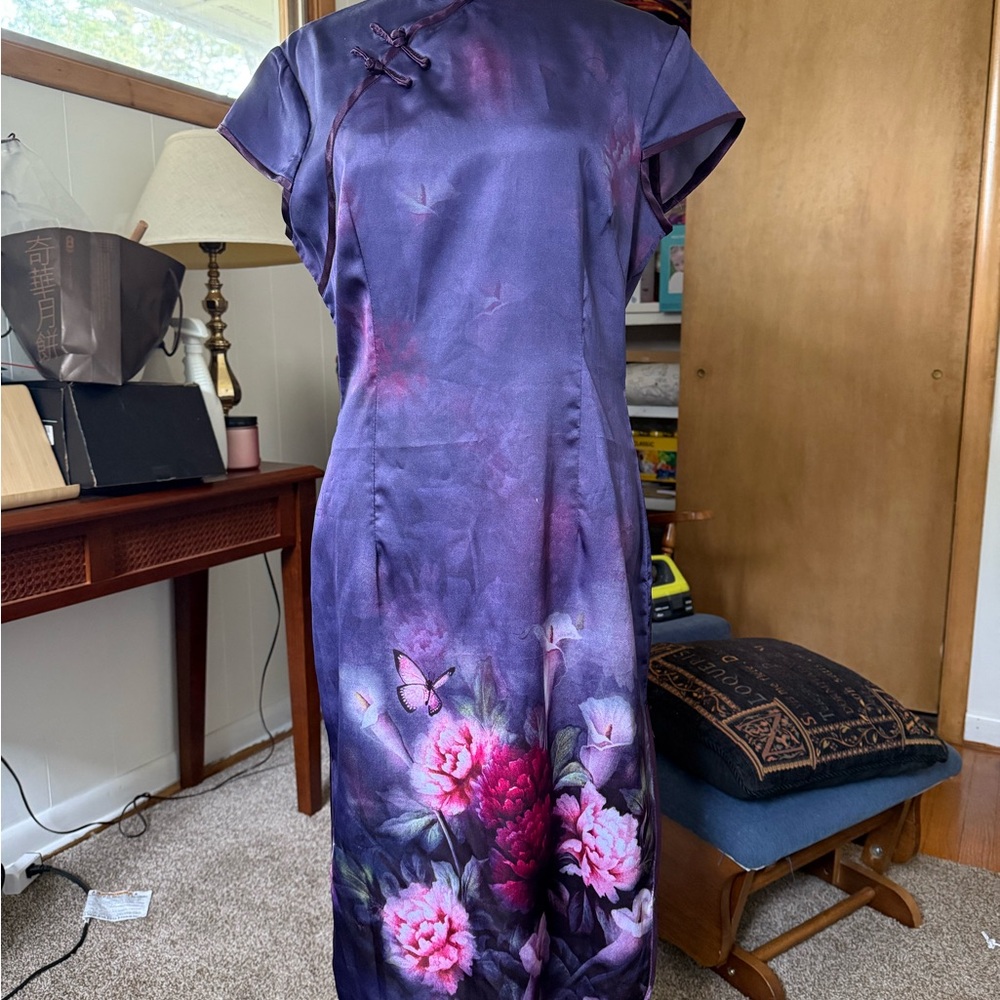 Purple Floral Silk Dress